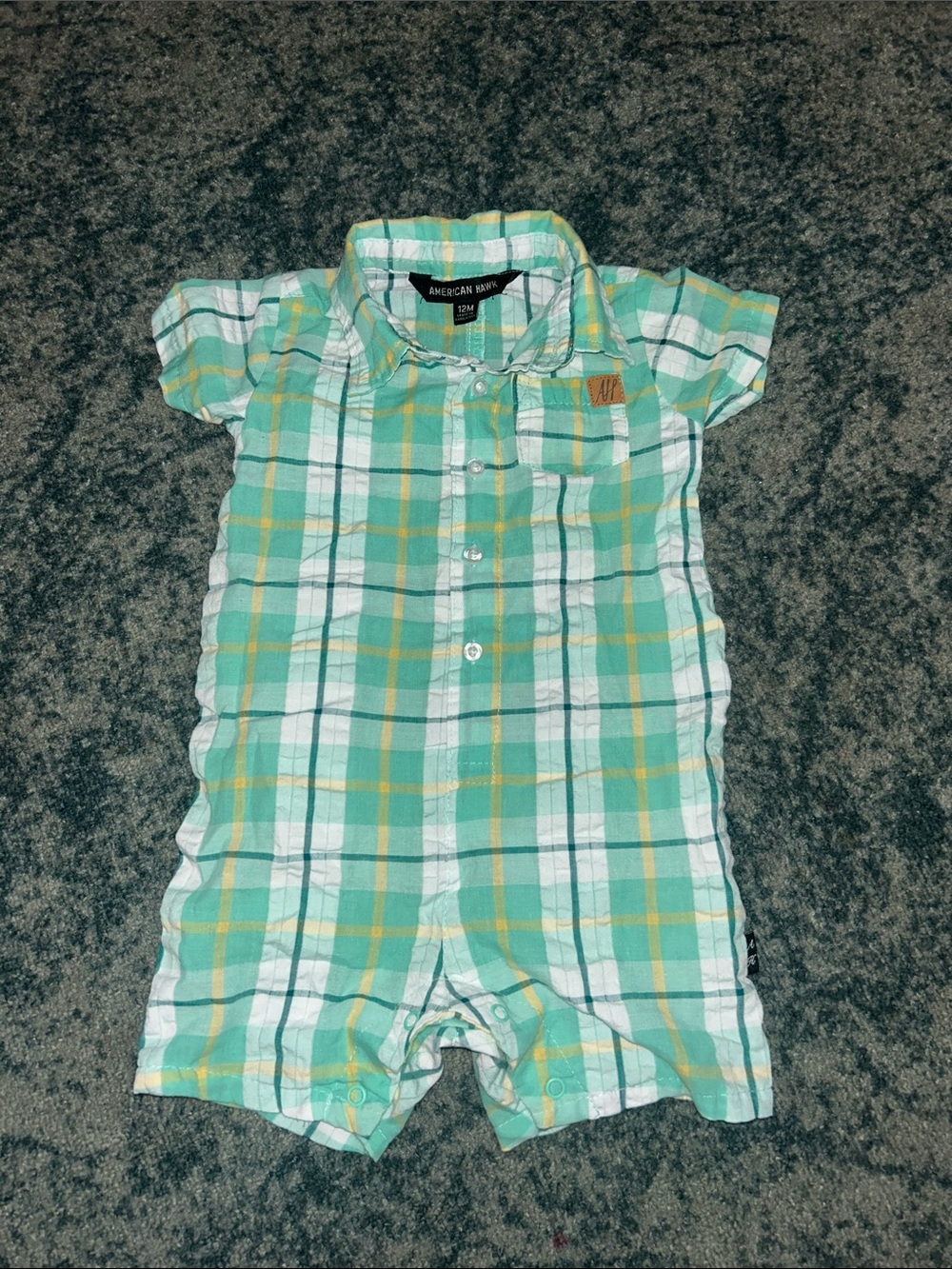 American Baby Mint Green Plaid Short Sleeve Overalls